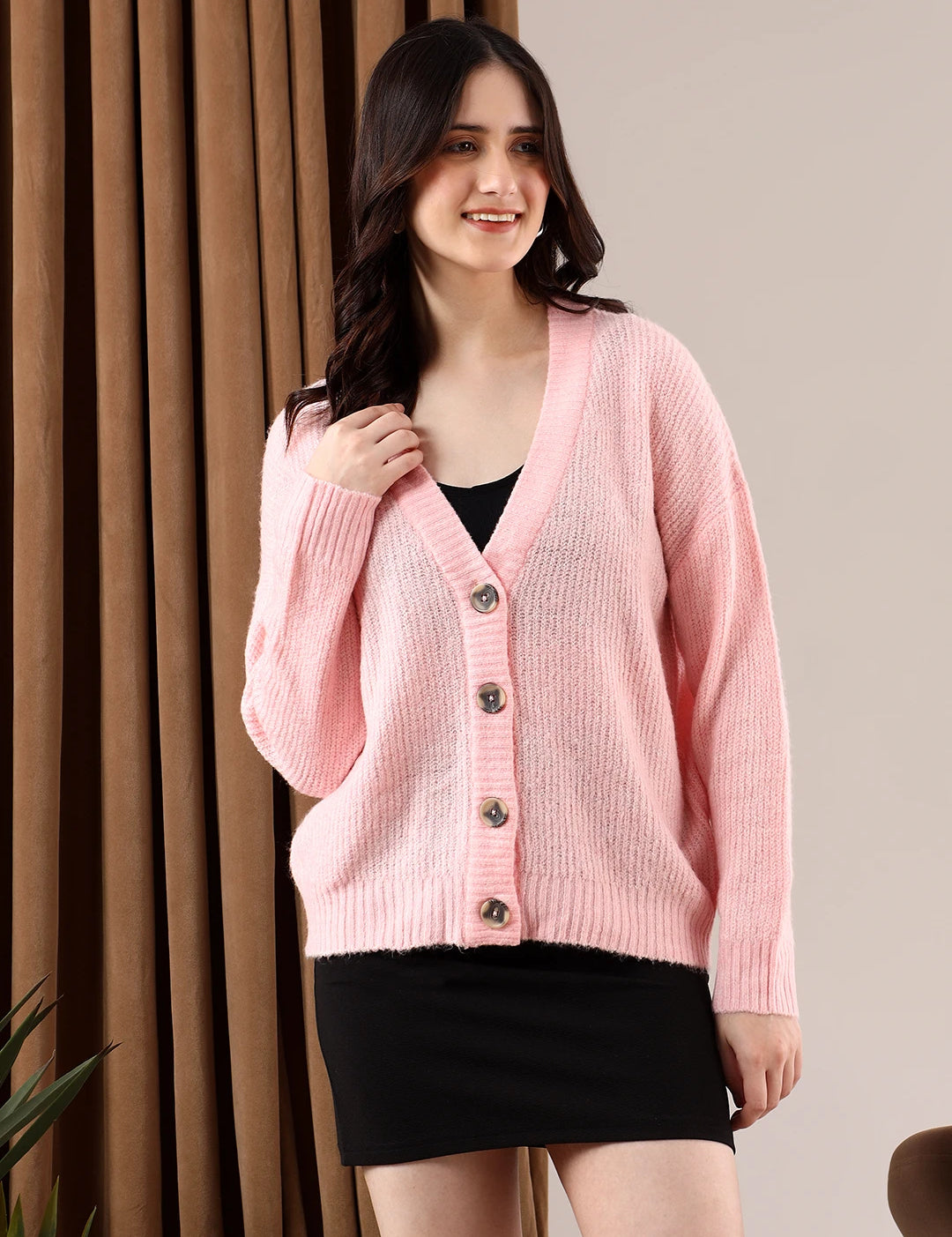 KOTTY Solid V Neck Casual Women Pink Sweater 