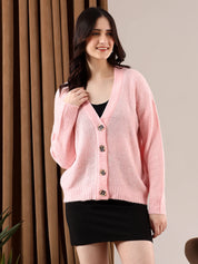 KOTTY Solid V Neck Casual Women Pink Sweater 