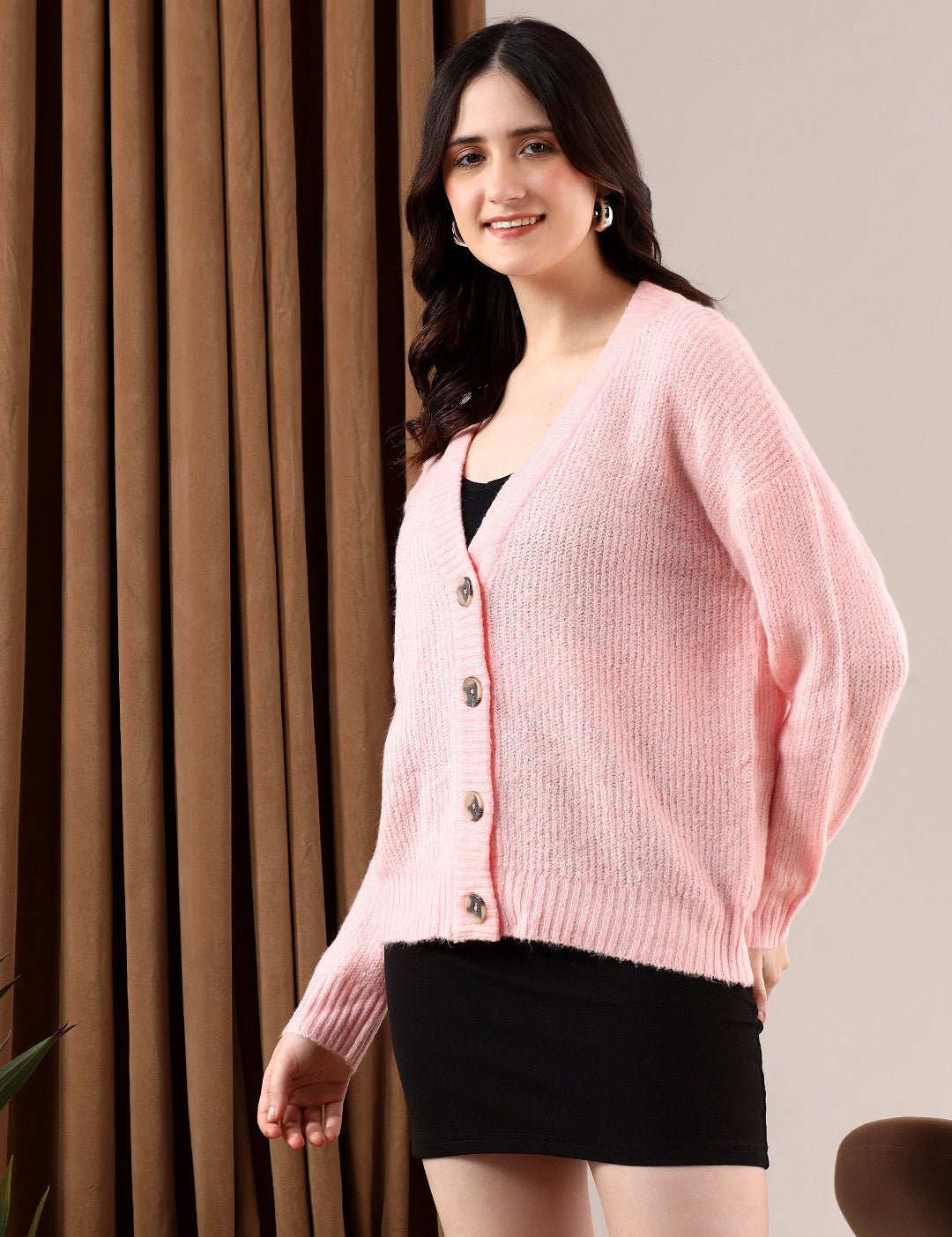 KOTTY Solid V Neck Casual Women Pink Sweater 