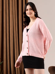 KOTTY Solid V Neck Casual Women Pink Sweater 