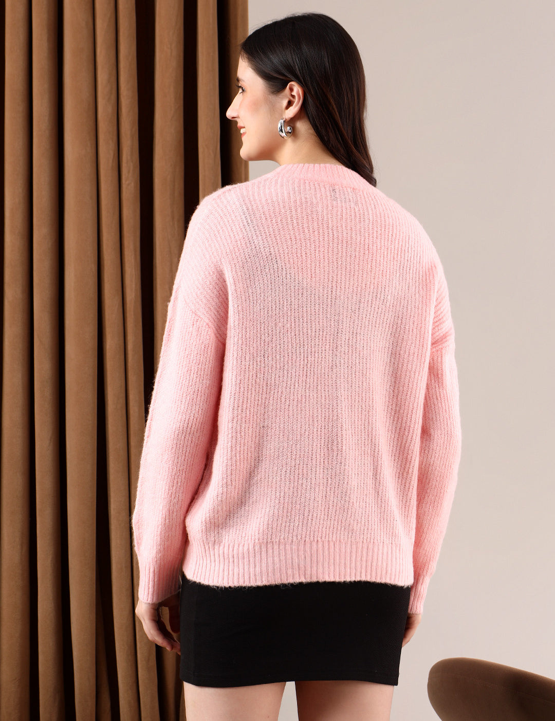 KOTTY Solid V Neck Casual Women Pink Sweater 