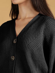 KOTTY Solid V Neck Casual Women Black Sweater 