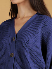 KOTTY Solid V Neck Casual Women Blue Sweater 