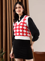 KOTTY Printed V Neck Casual Women Multicolor Sweater 