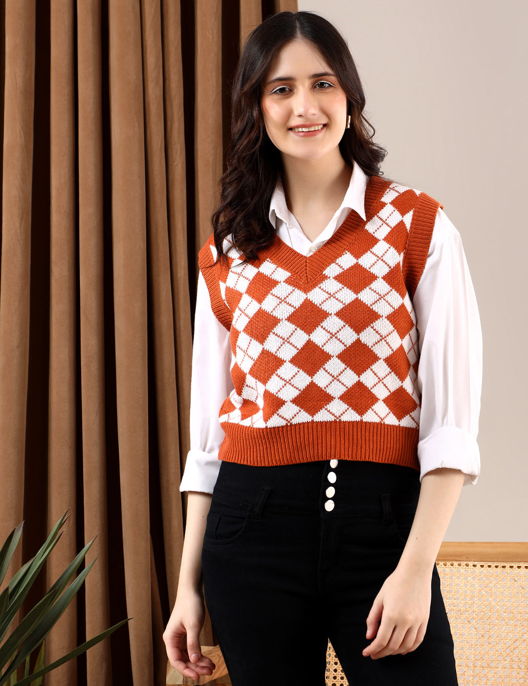 KOTTY Printed V Neck Casual Women Multicolor Sweater 