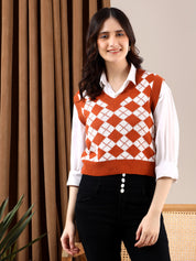 KOTTY Printed V Neck Casual Women Multicolor Sweater 
