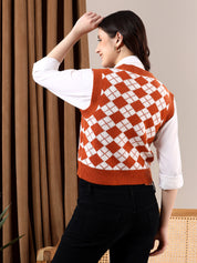 KOTTY Printed V Neck Casual Women Multicolor Sweater 