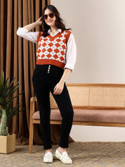 KOTTY Printed V Neck Casual Women Multicolor Sweater 