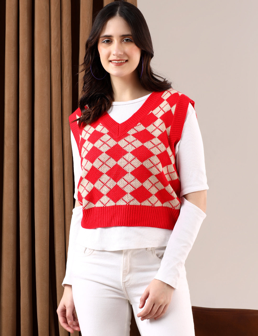 KOTTY Printed V Neck Casual Women Multicolor Sweater 