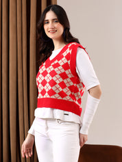 KOTTY Printed V Neck Casual Women Multicolor Sweater 