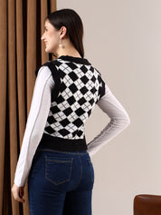 KOTTY Printed V Neck Casual Women Multicolor Sweater 
