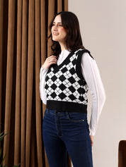 KOTTY Printed V Neck Casual Women Multicolor Sweater 