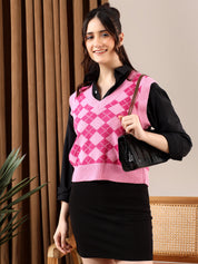 KOTTY Printed V Neck Casual Women Multicolor Sweater 