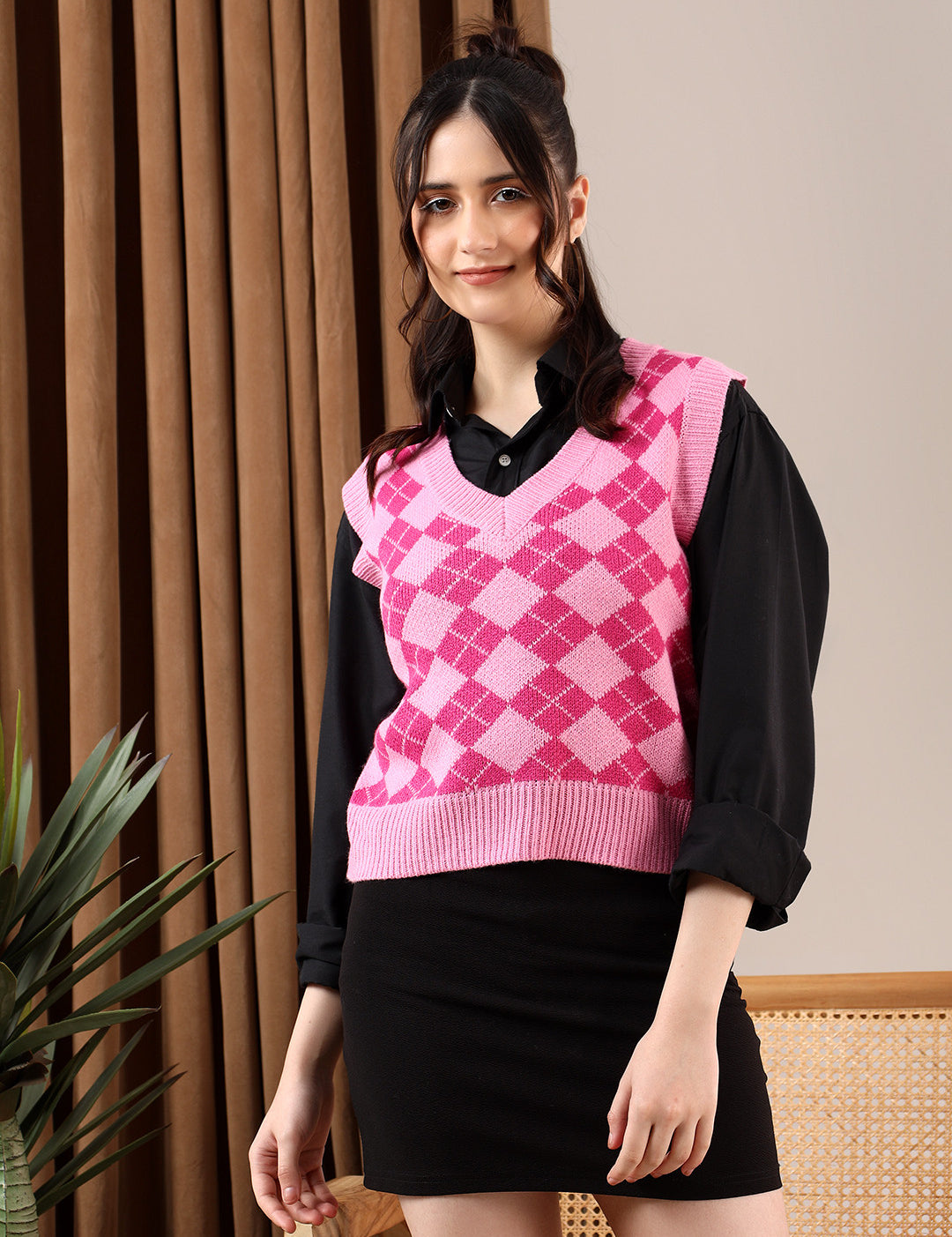 KOTTY Printed V Neck Casual Women Multicolor Sweater 