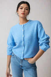 KOTTY Solid Round Neck Casual Women Light Blue Sweater 