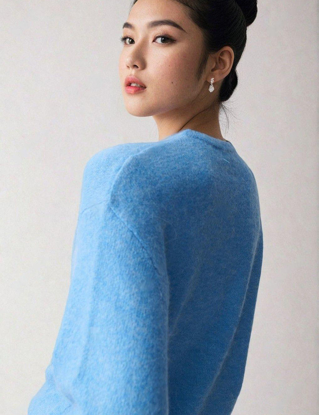 KOTTY Solid Round Neck Casual Women Light Blue Sweater 