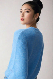 KOTTY Solid Round Neck Casual Women Light Blue Sweater 