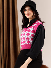 KOTTY Printed V Neck Casual Women Multicolor Sweater 
