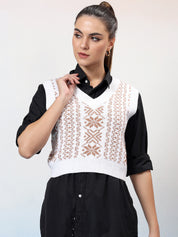 KOTTY Printed V Neck Casual Women Multicolor Sweater 