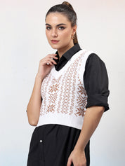 KOTTY Printed V Neck Casual Women Multicolor Sweater 
