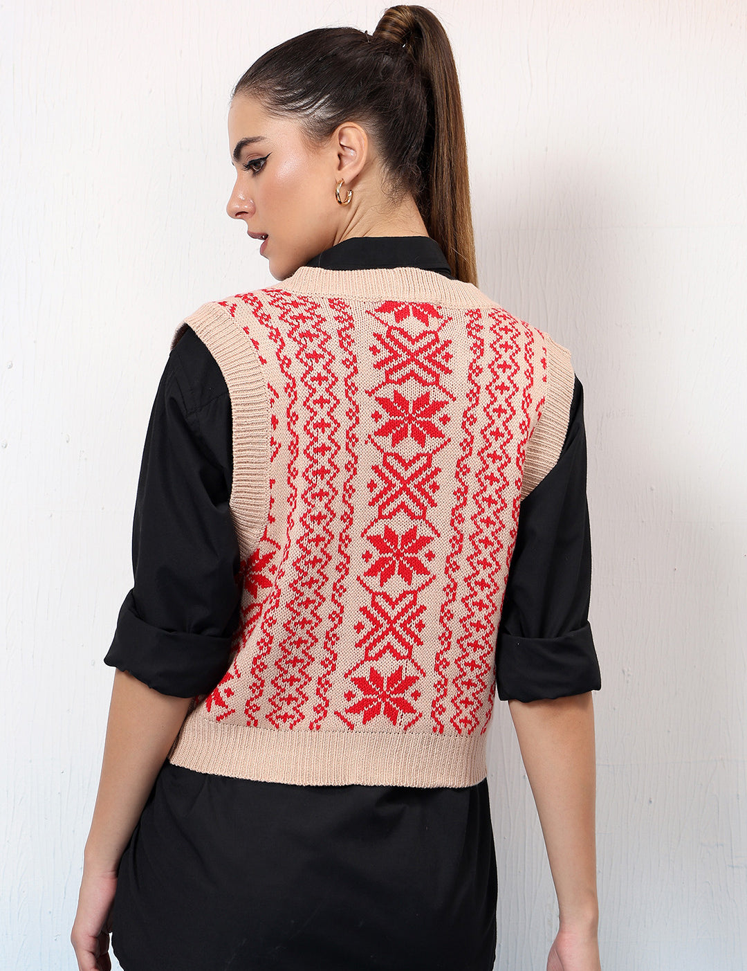KOTTY Printed V Neck Casual Women Multicolor Sweater 