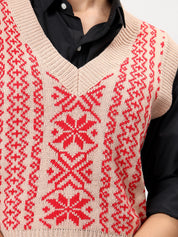 KOTTY Printed V Neck Casual Women Multicolor Sweater 