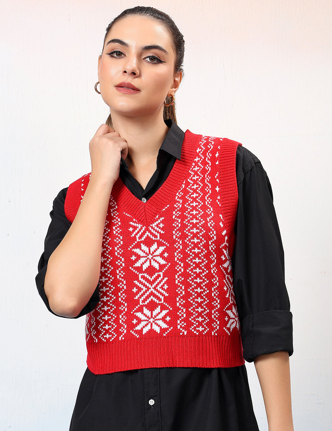KOTTY Printed V Neck Casual Women Multicolor Sweater 