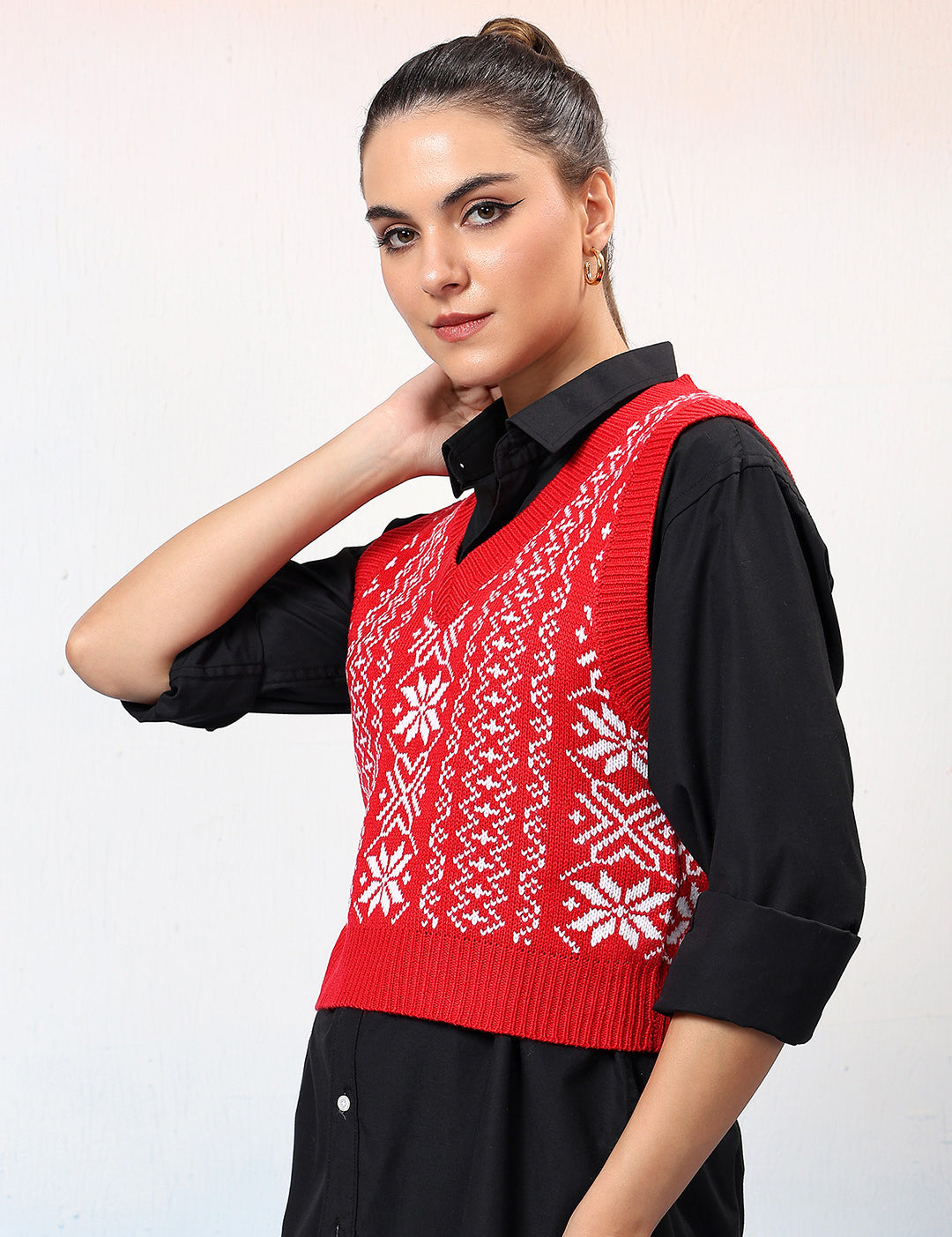KOTTY Printed V Neck Casual Women Multicolor Sweater 