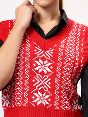 KOTTY Printed V Neck Casual Women Multicolor Sweater 