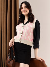 KOTTY Printed V Neck Casual Women Multicolor Sweater 