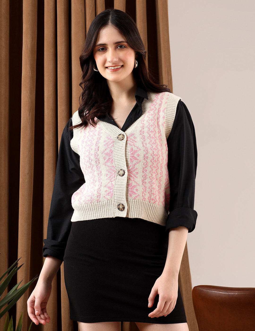KOTTY Printed V Neck Casual Women Multicolor Sweater 