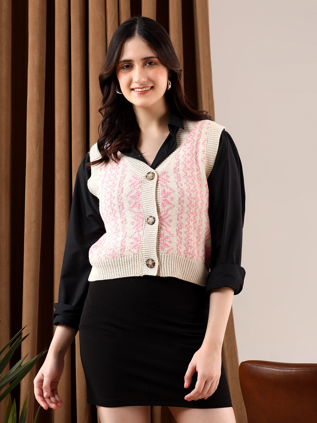 KOTTY Printed V Neck Casual Women Multicolor Sweater 