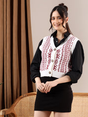 KOTTY Printed V Neck Casual Women Multicolor Sweater 
