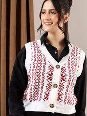 KOTTY Printed V Neck Casual Women Multicolor Sweater 