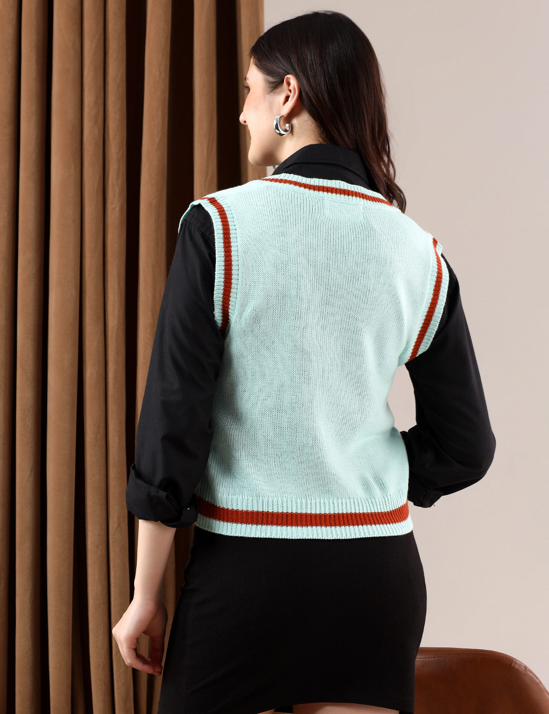 KOTTY Printed V Neck Casual Women Green Sweater 