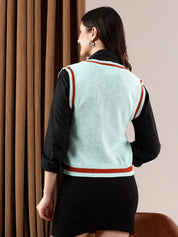 KOTTY Printed V Neck Casual Women Green Sweater 