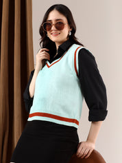 KOTTY Printed V Neck Casual Women Green Sweater 