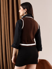 KOTTY Printed V Neck Casual Women Brown Sweater 