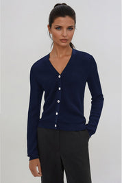 KOTTY Self Design V Neck Casual Women Dark Blue Sweater 
