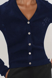 KOTTY Self Design V Neck Casual Women Dark Blue Sweater 