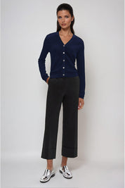 KOTTY Self Design V Neck Casual Women Dark Blue Sweater 