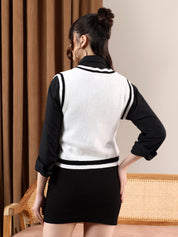 KOTTY Printed V Neck Casual Women White Sweater 