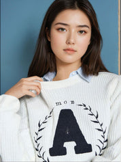 KOTTY Self Design Round Neck Casual Women White Sweater 