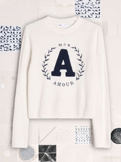 KOTTY Self Design Round Neck Casual Women White Sweater 