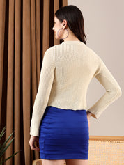 KOTTY Solid Round Neck Casual Women Beige Sweater 