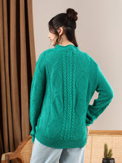 KOTTY Solid Round Neck Casual Women Green Sweater 