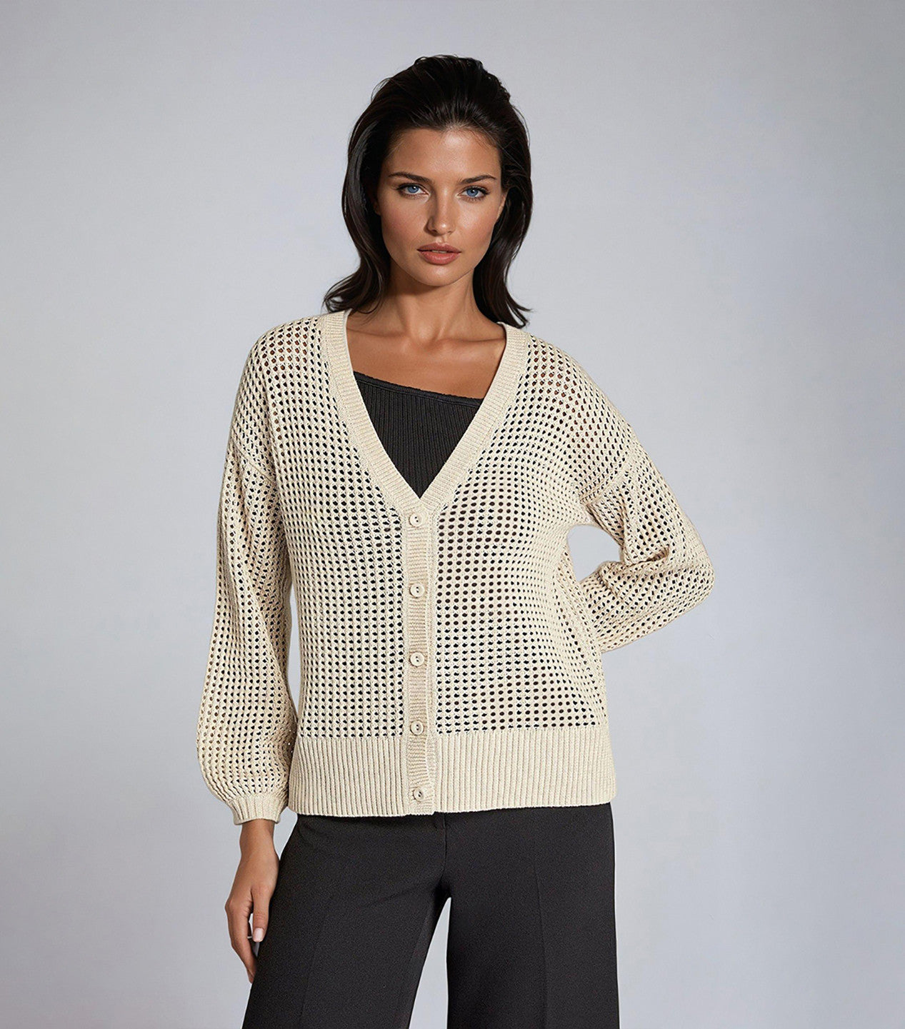 KOTTY Solid V Neck Casual Women Beige Sweater 