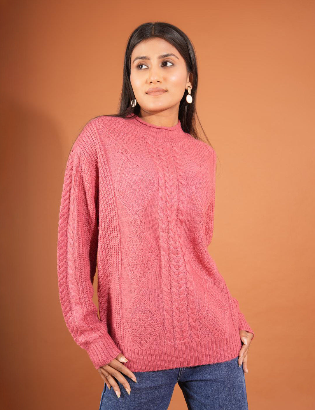 KOTTY Solid Round Neck Casual Women Red Sweater 
