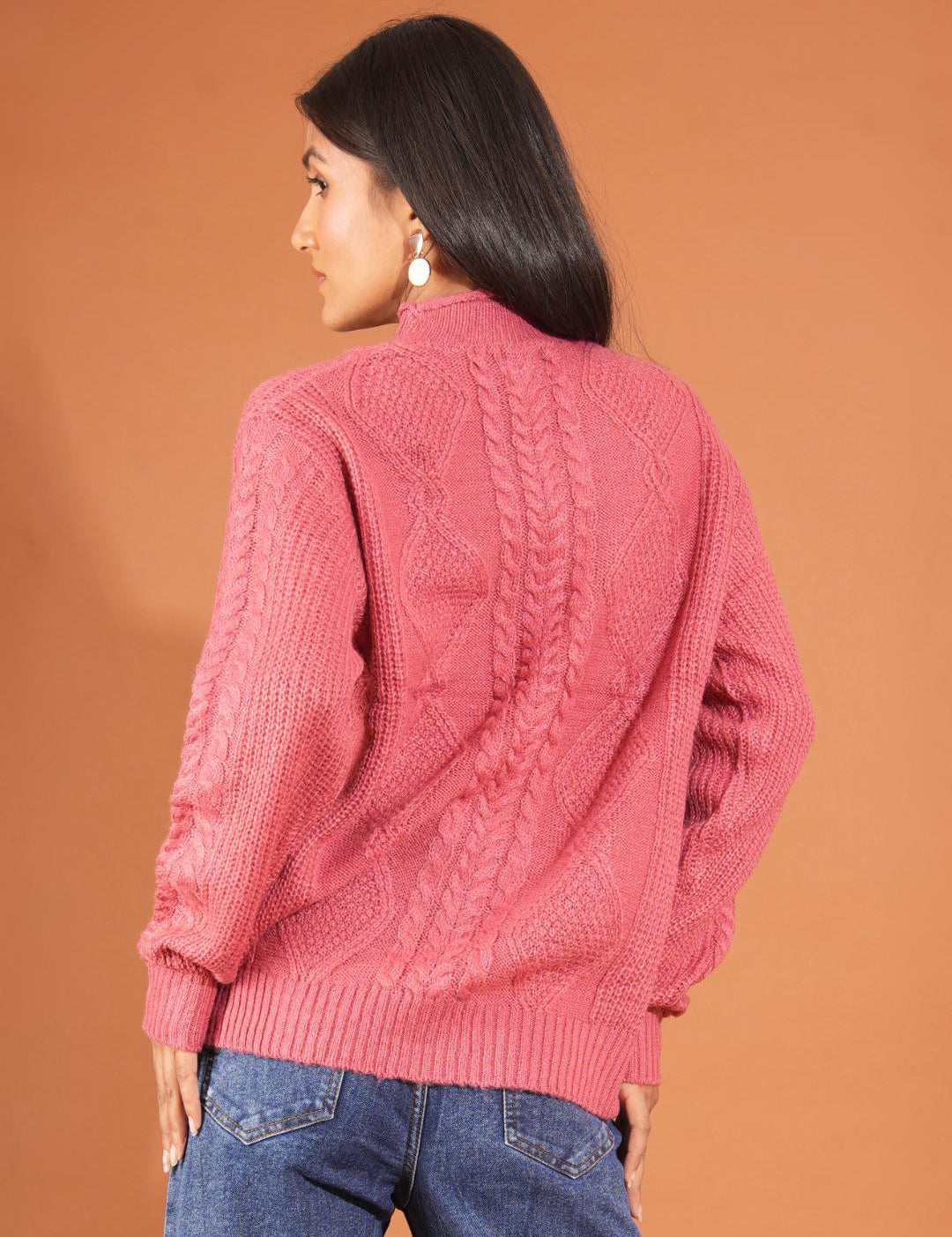 KOTTY Solid Round Neck Casual Women Red Sweater 