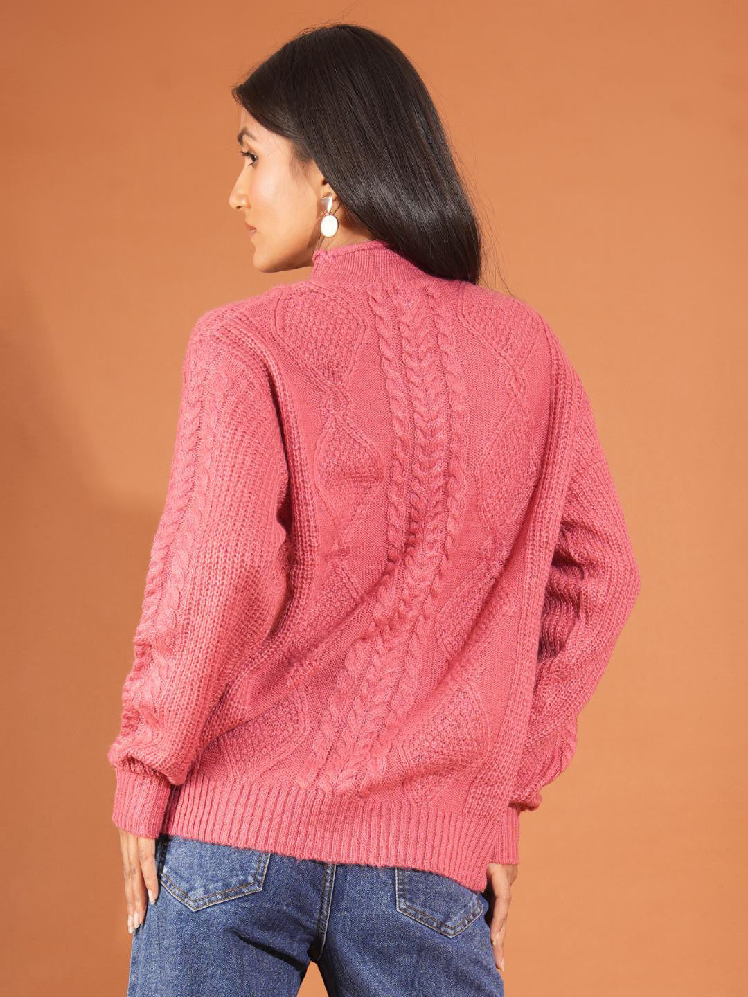 KOTTY Solid Round Neck Casual Women Red Sweater 